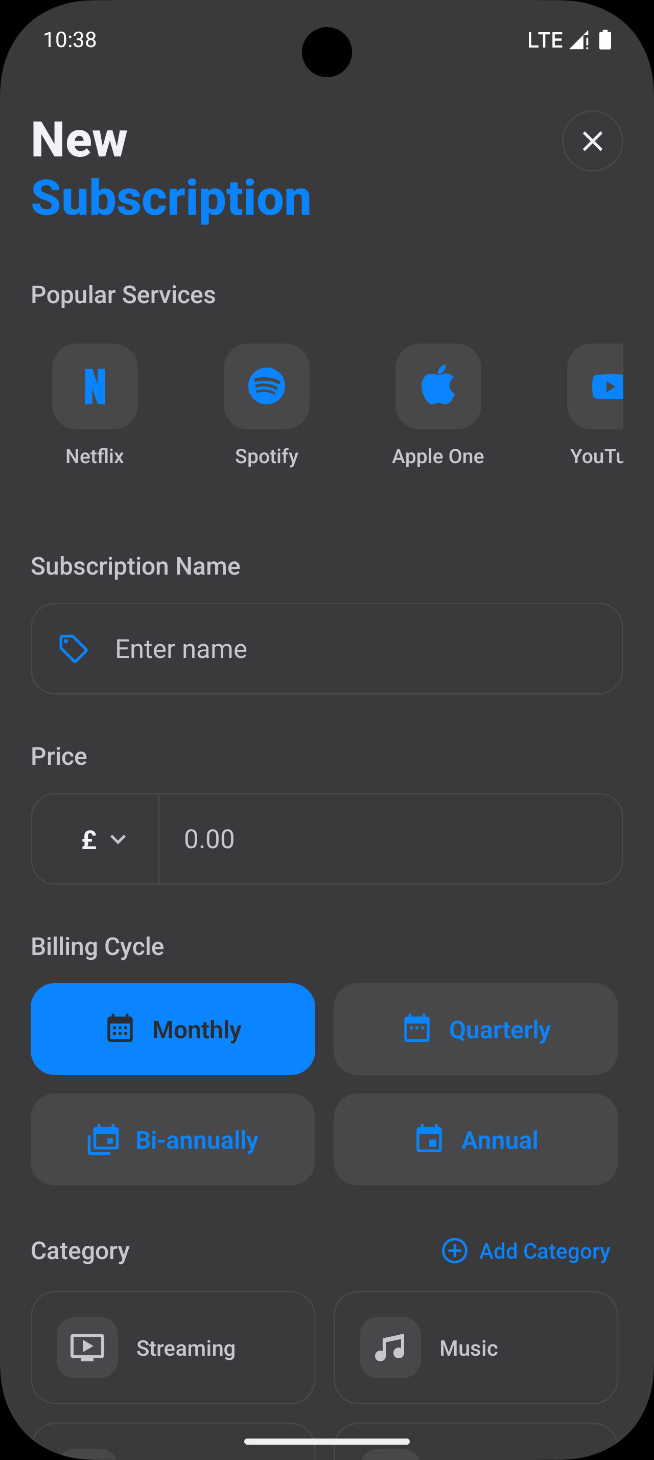 SubWise Android add subscription